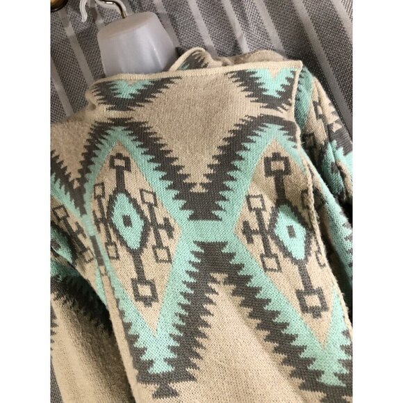 renee c sweater Open Aztec Bohemian Size Small Wool & Mohair Gray Teal - Picture 11 of 12